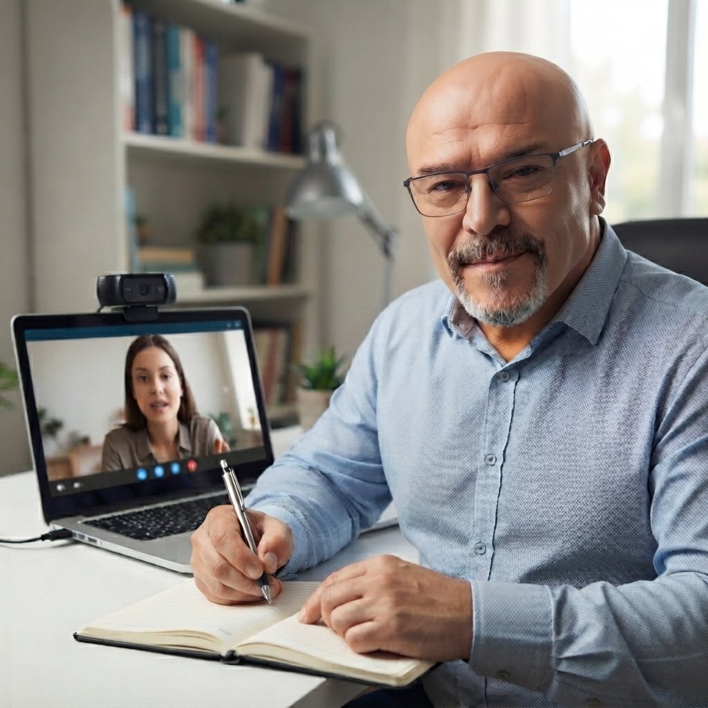 Evaristo Flores en una sesión virtual